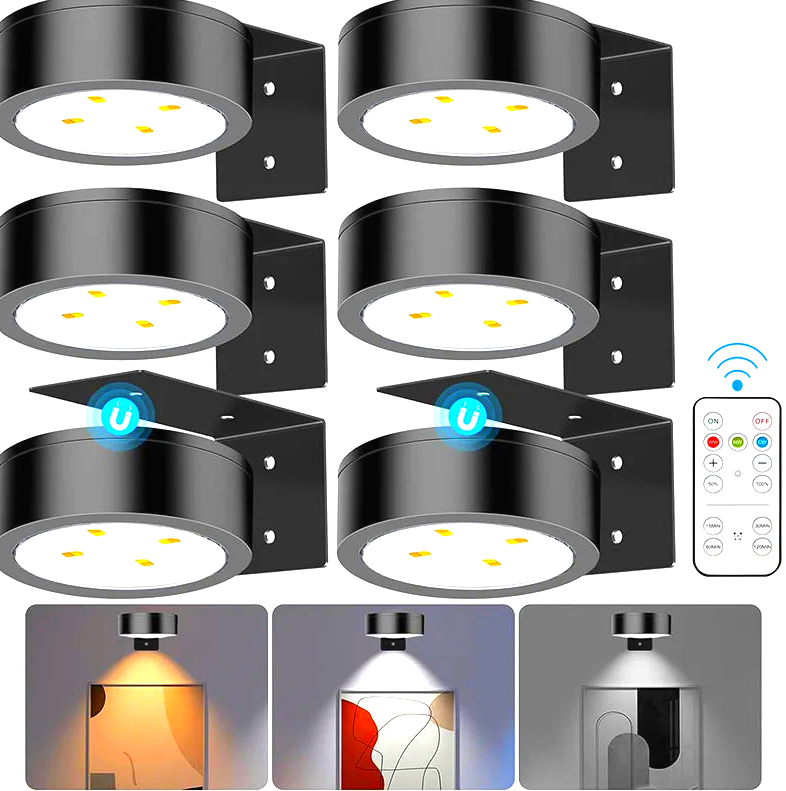 Battery Operated Picture Light Magnetic Led Painting Light with Remote Dimmable Timer 3 Lighting Modes Art Display Light Black